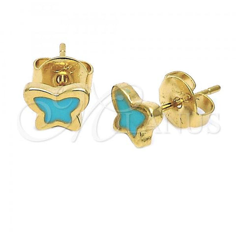 Oro Laminado Stud Earring, Gold Filled Style Butterfly Design, Turquoise Enamel Finish, Golden Finish, 02.64.0367 *PROMO*