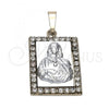 Oro Laminado Religious Pendant, Gold Filled Style Sagrado Corazon de Maria Design, with White Cubic Zirconia, Polished, Two Tone, 5.198.017
