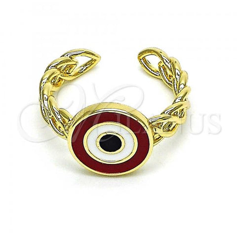 Oro Laminado Elegant Ring, Gold Filled Style Evil Eye Design, Red Enamel Finish, Golden Finish, 01.213.0019.1