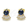 Oro Laminado Stud Earring, Gold Filled Style with Sapphire Blue and White Cubic Zirconia, Polished, Golden Finish, 02.346.0008.2