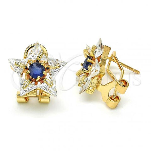 Oro Laminado Stud Earring, Gold Filled Style Star Design, with Sapphire Blue and White Cubic Zirconia, Polished, Golden Finish, 02.217.0082.4 *PROMO*