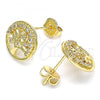 Oro Laminado Stud Earring, Gold Filled Style Tree Design, with White Micro Pave, Polished, Golden Finish, 02.156.0450