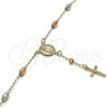 Oro Laminado Bracelet Rosary, Gold Filled Style Guadalupe and Crucifix Design, Polished, Tricolor, 09.213.0036.08