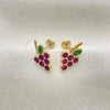 Oro Laminado Stud Earring, Gold Filled Style Grape Design, Purple Enamel Finish, Golden Finish, 02.02.0525