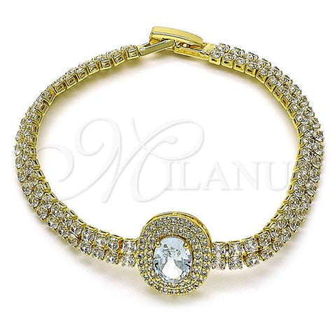 Oro Laminado Tennis Bracelet, Gold Filled Style with White Cubic Zirconia and White Micro Pave, Polished, Golden Finish, 03.284.0041.07