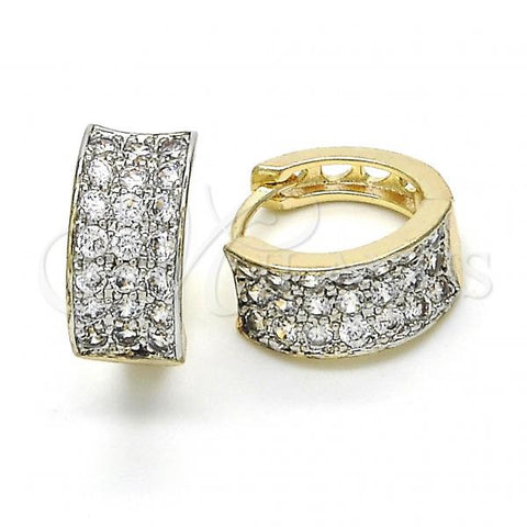 Oro Laminado Huggie Hoop, Gold Filled Style with White Cubic Zirconia, Polished, Two Tone, 02.210.0151.15