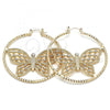 Oro Laminado Large Hoop, Gold Filled Style Butterfly Design, with White Crystal, Diamond Cutting Finish, Golden Finish, 02.380.0055.50