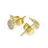 Oro Laminado Stud Earring, Gold Filled Style Pineapple Design, with White Micro Pave, Polished, Golden Finish, 02.156.0543