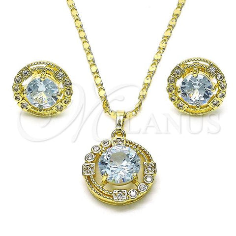 Oro Laminado Earring and Pendant Adult Set, Gold Filled Style Cluster Design, with White Cubic Zirconia, Diamond Cutting Finish, Golden Finish, 10.196.0151