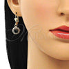 Oro Laminado Leverback Earring, Gold Filled Style with Black and White Crystal, Polished, Golden Finish, 02.122.0113