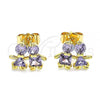 Oro Laminado Stud Earring, Gold Filled Style Little Boy and Little Girl Design, with Amethyst Cubic Zirconia, Polished, Golden Finish, 02.387.0021.3