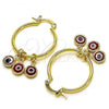 Oro Laminado Small Hoop, Gold Filled Style Evil Eye Design, Red Resin Finish, Golden Finish, 02.63.2749.25