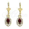 Oro Laminado Dangle Earring, Gold Filled Style with Garnet and White Crystal, Polished, Golden Finish, 02.122.0115