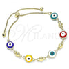 Oro Laminado Adjustable Bolo Bracelet, Gold Filled Style Evil Eye Design, Multicolor Enamel Finish, Golden Finish, 03.213.0130.3.10
