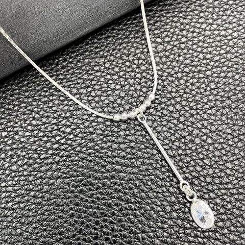 Sterling Silver Fancy Necklace, Snake  and Ball Design, with White Cubic Zirconia, Polished, Silver Finish, 04.402.0010.18