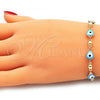 Oro Laminado Fancy Bracelet, Gold Filled Style Evil Eye and Heart Design, Turquoise Enamel Finish, Golden Finish, 03.213.0037.4.08
