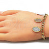 Oro Laminado Charm Bracelet, Gold Filled Style Guadalupe Design, Polished, Tricolor, 03.351.0119.08