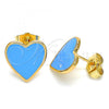 Oro Laminado Stud Earring, Gold Filled Style Heart Design, Blue Enamel Finish, Golden Finish, 02.213.0218.1