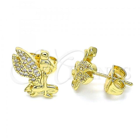 Oro Laminado Stud Earring, Gold Filled Style Angel Design, with White Micro Pave, Polished, Golden Finish, 02.156.0574