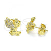 Oro Laminado Stud Earring, Gold Filled Style Angel Design, with White Micro Pave, Polished, Golden Finish, 02.156.0574
