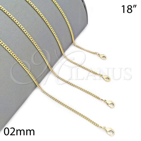 Oro Laminado Basic Necklace, Gold Filled Style Curb Design, Polished, Golden Finish, 5.233.033.18