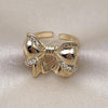Oro Laminado Multi Stone Ring, Gold Filled Style Bow Design, with White Cubic Zirconia, Polished, Golden Finish, 01.60.0026