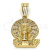 Oro Laminado Religious Pendant, Gold Filled Style Jesus Design, with White Micro Pave, Polished, Golden Finish, 05.120.0053