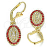 Oro Laminado Dangle Earring, Gold Filled Style Guadalupe Design, with Garnet Crystal, Polished, Golden Finish, 02.351.0013.2