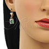 Oro Laminado Dangle Earring, Gold Filled Style with Green and White Crystal, Polished, Golden Finish, 02.122.0117.6
