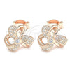 Sterling Silver Stud Earring, Flower Design, with White Cubic Zirconia, Polished, Rose Gold Finish, 02.336.0121.1