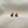 Oro Laminado Stud Earring, Gold Filled Style Apple Design, Red Enamel Finish, Golden Finish, 02.02.0502