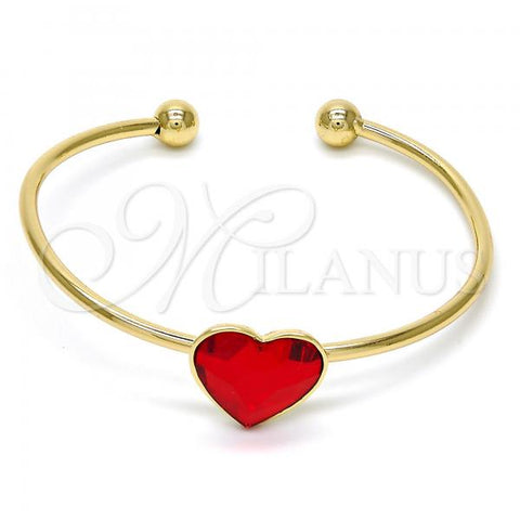 Oro Laminado Individual Bangle, Gold Filled Style Heart Design, with Light Siam Swarovski Crystals, Polished, Golden Finish, 07.239.0013.1 (02 MM Thickness, One size fits all)
