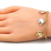 Oro Laminado Charm Bracelet, Gold Filled Style Elephant Design, Diamond Cutting Finish, Tricolor, 03.351.0104.07
