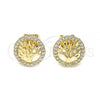 Oro Laminado Stud Earring, Gold Filled Style Tree Design, with White Micro Pave, Polished, Golden Finish, 02.156.0530