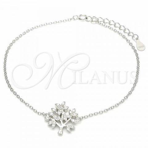 Sterling Silver Fancy Bracelet, Tree Design, with White Cubic Zirconia, Polished, Rhodium Finish, 03.336.0068.08