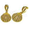 Oro Laminado Dangle Earring, Gold Filled Style Shell Design, Polished, Golden Finish, 02.282.0060