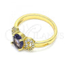 Oro Laminado Multi Stone Ring, Gold Filled Style with Amethyst and White Cubic Zirconia, Polished, Golden Finish, 01.284.0048.1.08