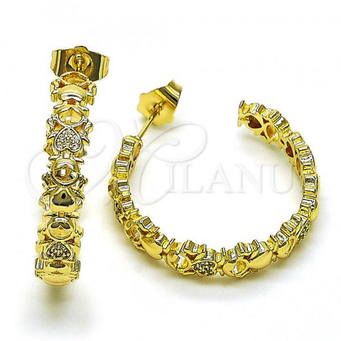 Oro Laminado Medium Hoop, Gold Filled Style Little Girl Design, with White Micro Pave, Polished, Golden Finish, 02.210.0790.30