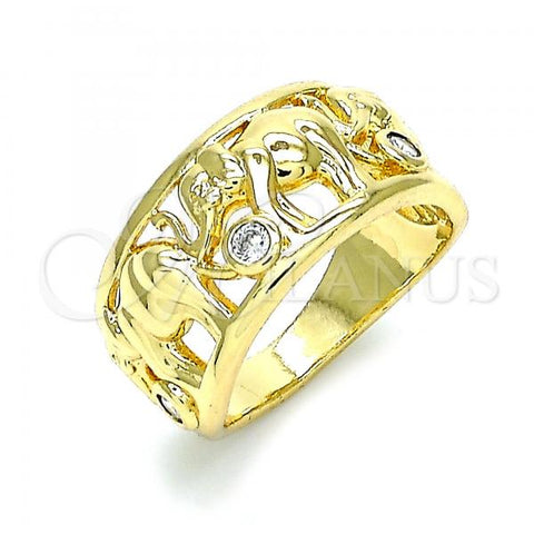 Oro Laminado Multi Stone Ring, Gold Filled Style Elephant Design, with White Cubic Zirconia, Polished, Golden Finish, 01.380.0002.08