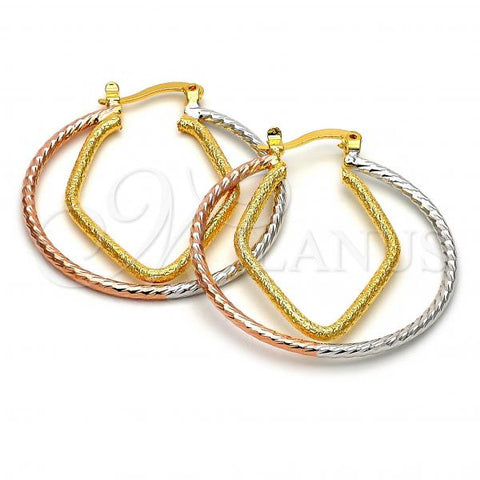 Oro Laminado Medium Hoop, Gold Filled Style Diamond Cutting Finish, Tricolor, 5.146.004