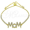 Oro Laminado Adjustable Bolo Bracelet, Gold Filled Style Mom Design, with White Micro Pave, Polished, Golden Finish, 03.341.0127.11