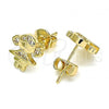 Oro Laminado Stud Earring, Gold Filled Style Little Girl Design, with White Micro Pave, Polished, Golden Finish, 02.156.0421