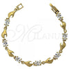 Oro Laminado Fancy Bracelet, Gold Filled Style Hand Design, with White Cubic Zirconia, Polished, Golden Finish, 5.027.004