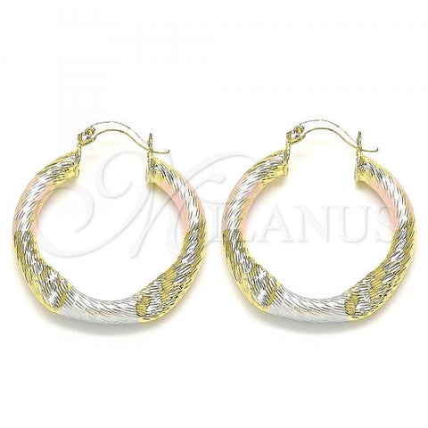 Oro Laminado Medium Hoop, Gold Filled Style Diamond Cutting Finish, Tricolor, 02.170.0391.30