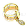 Oro Laminado Elegant Ring, Gold Filled Style Semanario and Guadalupe Design, Diamond Cutting Finish, Tricolor, 01.253.0038.09 (Size 9)