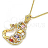Oro Laminado Pendant Necklace, Gold Filled Style Peacock Design, with Multicolor Cubic Zirconia, Polished, Golden Finish, 04.283.0003.20