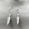 Sterling Silver Long Earring, Leaf Design, with White Cubic Zirconia, Polished, Silver Finish, 02.401.0058