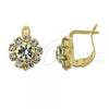 Oro Laminado Leverback Earring, Gold Filled Style Flower Design, with White Cubic Zirconia, Polished, Golden Finish, 02.122.0080.3