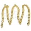 Oro Laminado Basic Necklace, Gold Filled Style Pave Cuban Design, Polished, Golden Finish, 04.213.0160.24