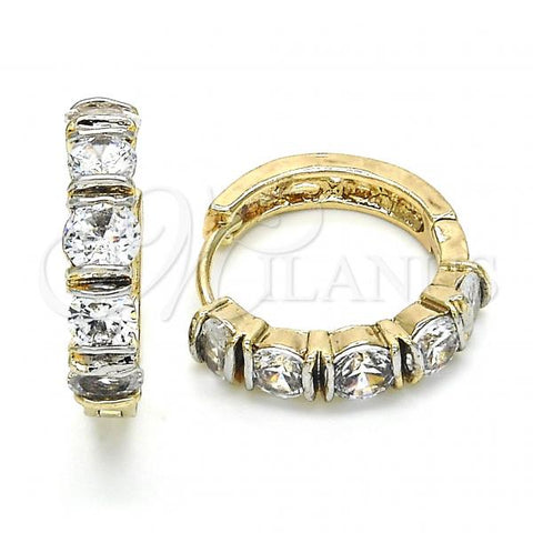Oro Laminado Huggie Hoop, Gold Filled Style with White Cubic Zirconia, Polished, Two Tone, 02.210.0054.4.20